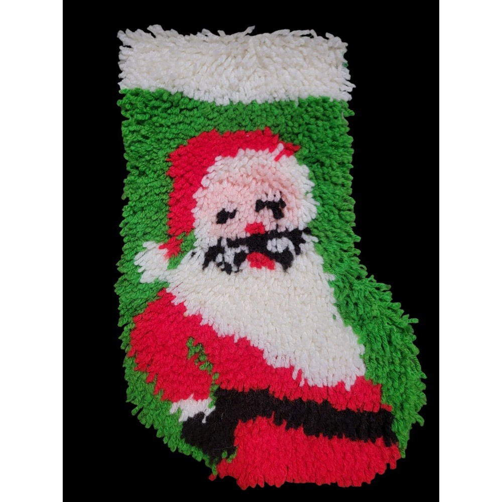 Vintage Latch Hook Santa Stocking Felt